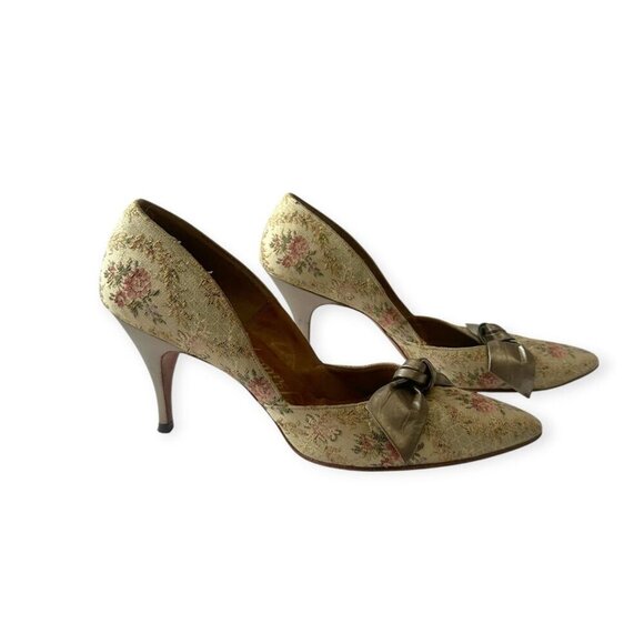 Vintage 1950s‎ Frittori Italy Floral Brocade Heels, Hand made - Picture 5 of 16